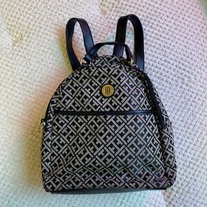 Tommy Hilfiger Black and Cream Patterned Backpack